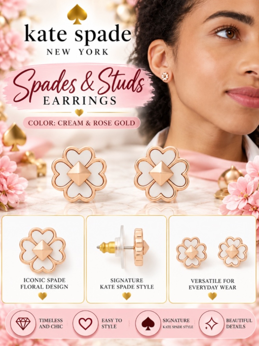 Kate Spade Spades & Studs Earrings NWT